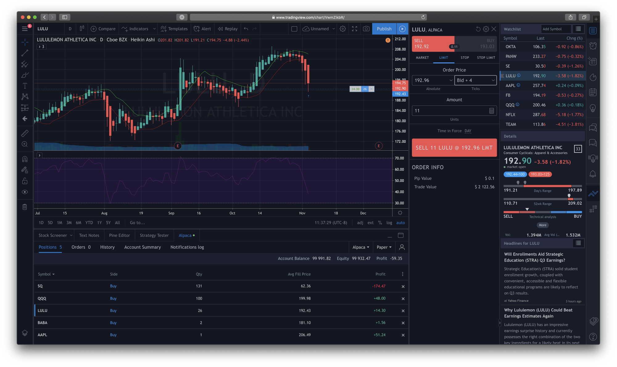 Alpaca Trading within TradingView