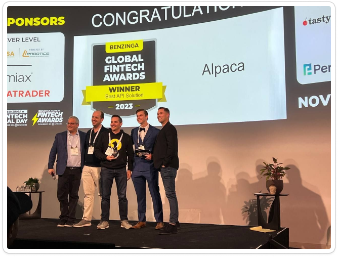 Alpaca Secures "Best API Solution" at 2023 Benzinga Fintech Awards