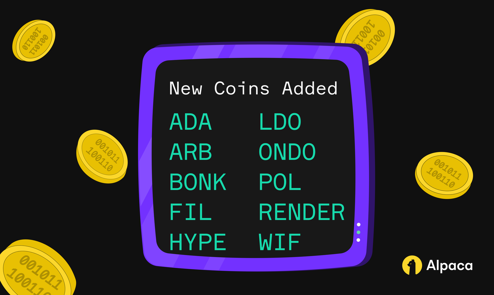Alpaca Adds New Crypto Coins to Offering