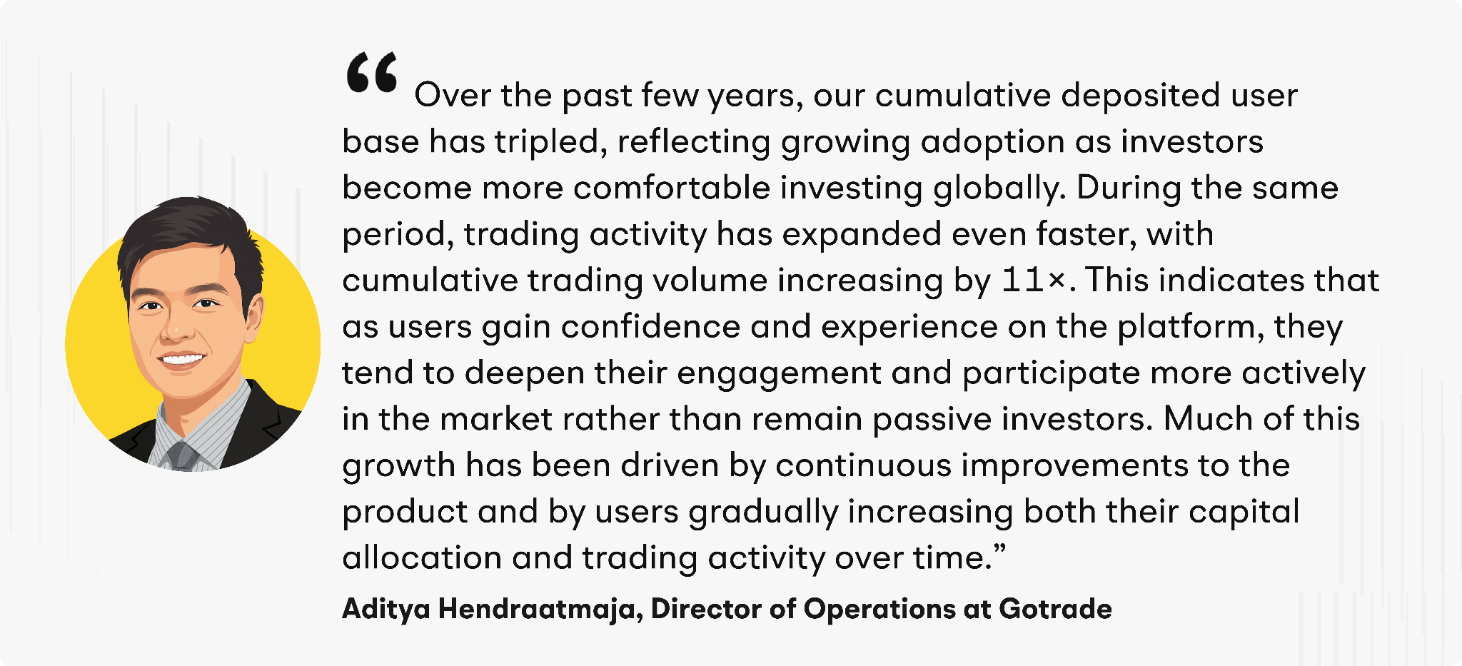 “Over the past few years, our cumulative deposited user base has tripled, reflecting growing adoption as investors become more comfortable investing globally,” said Hendraatmaja. “During the same period, trading activity has expanded even faster, with cumulative trading volume increasing by 11×. This indicates that as users gain confidence and experience on the platform, they tend to deepen their engagement and participate more actively in the market rather than remain passive investors. Much of this growth has been driven by continuous improvements to the product and by users gradually increasing both their capital allocation and trading activity over time.”&nbsp;