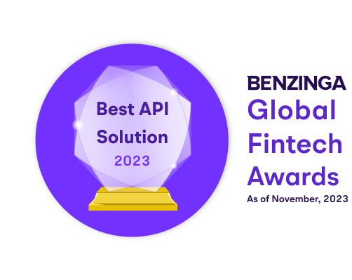 Best API Solution 2023, Benzinga Global Fintech Awards, as of 20th November 2023