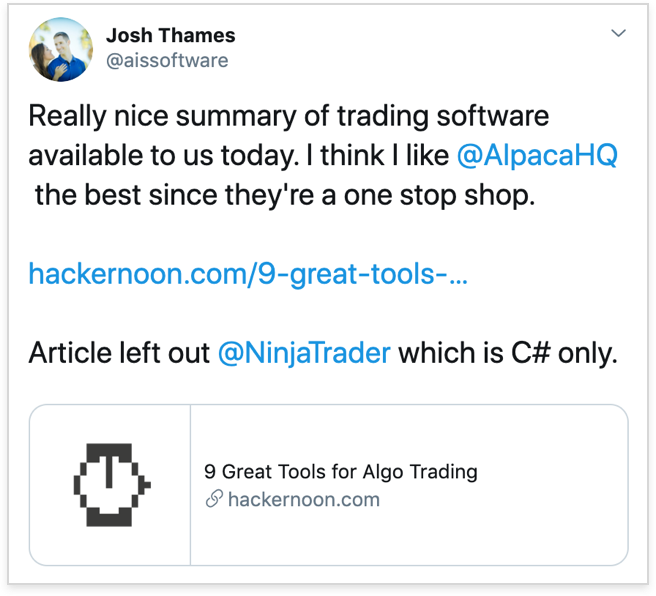 @aissoftware on Twitter thinks Alpaca is the best trading software