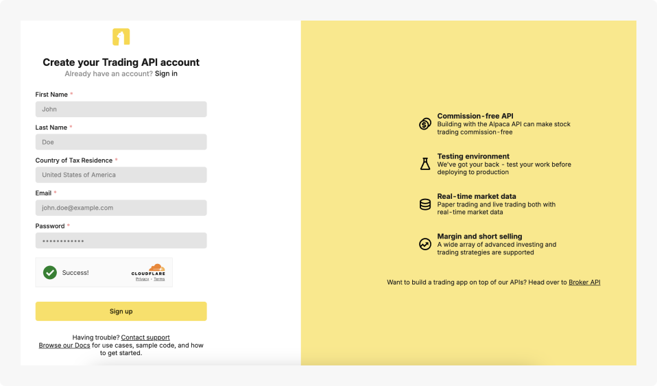 Create your Alpaca Trading API account