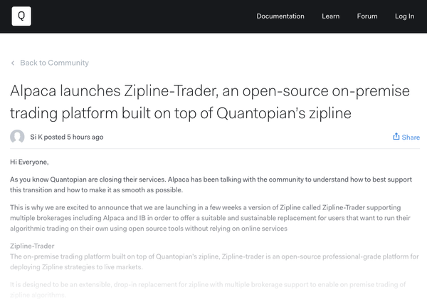 For Quantopian Community to Migrate: OSS On-Premise Platform Built on Quantopian's Zipline